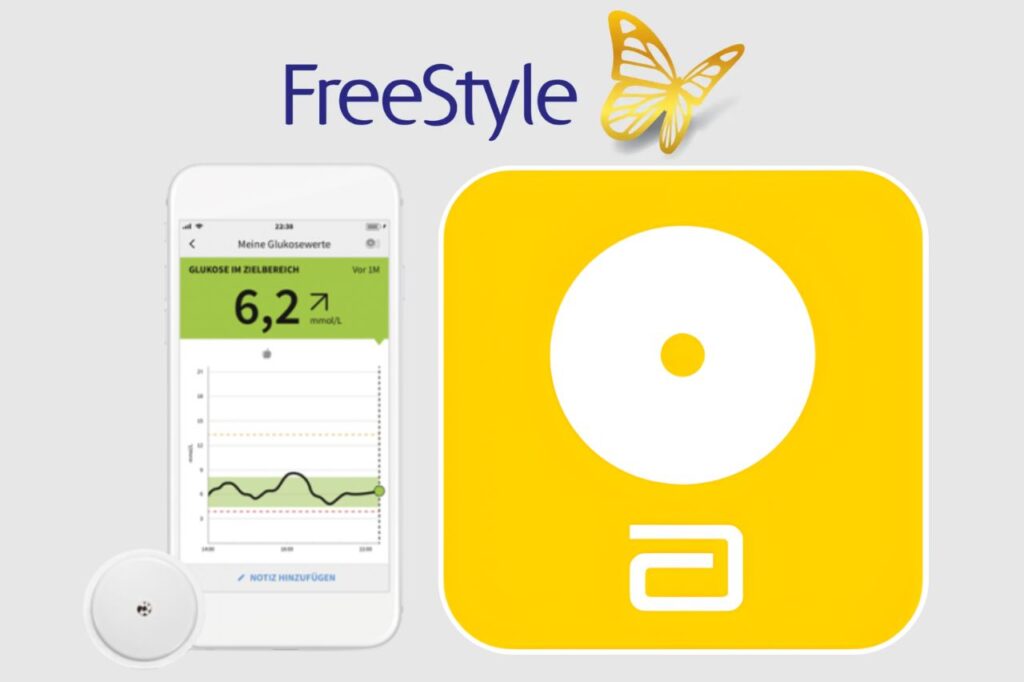Screenshot of the FreeStyle Libre app displaying a graph of glucose levels connected to a smart sensor, demonstrating how glucose control apps allow for continuous and accurate real-time blood glucose monitoring.