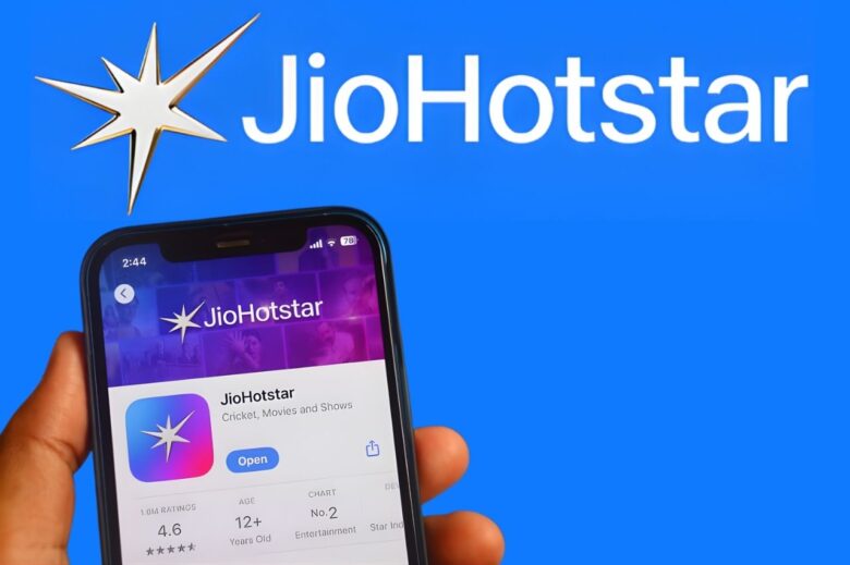 The JioHotstar app is displayed on a smartphone, highlighting the platform as a popular option for watching live cricket, movies, and sports content directly on your mobile phone.