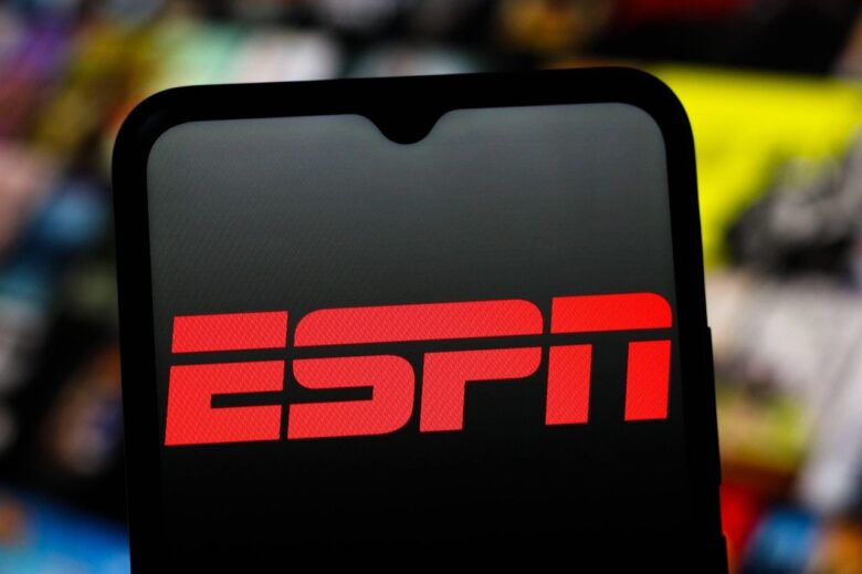 ESPN app logo displayed on a smartphone screen, representing the official app for watching live sports, news, and sports content on your mobile phone.